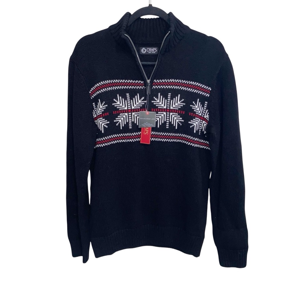 Chaps Ralph Lauren Sweater Mens Small Black Snowflake Preppy 1/4 Zip New w/tags